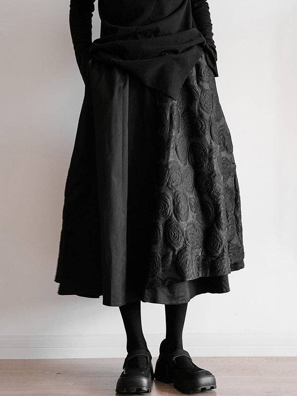 Double Layered Elasticity Jacquard Solid Color Split-Joint A-Line Loose Skirts Bottoms
