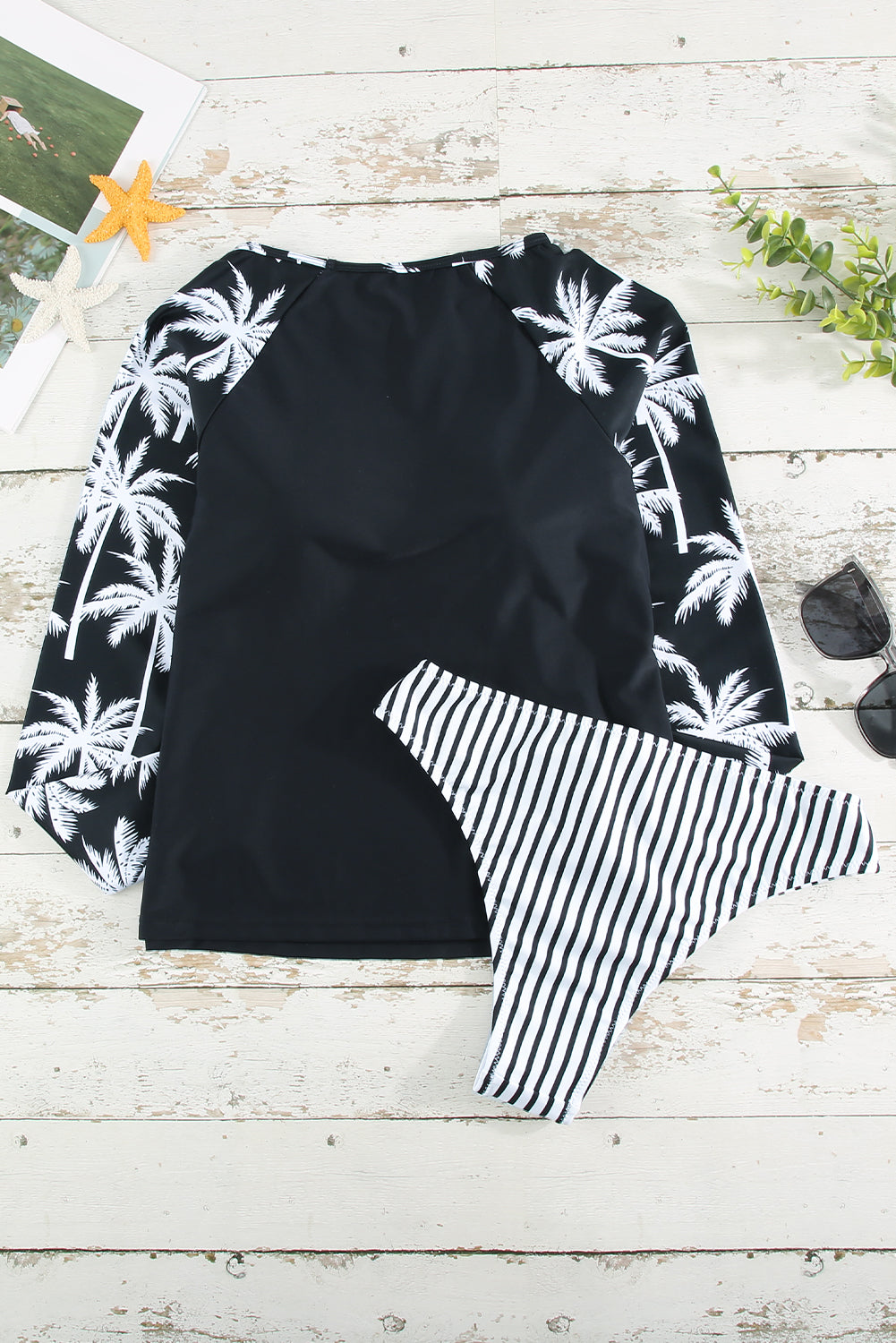 Printed Raglan Sleeve Two-Piece Rash Guard Set-sustainable Swimwear