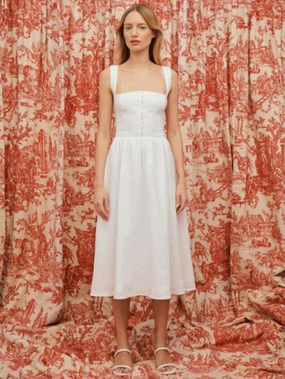 Square Neck Wide Strap Midi Dress