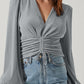 Drawstring V-Neck Long Sleeve Blouse