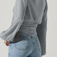 Drawstring V-Neck Long Sleeve Blouse