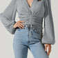 Drawstring V-Neck Long Sleeve Blouse