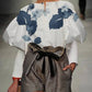 Floral Printed Split-Joint Loose Puff Sleeves Round-Neck Blouses