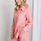 Zenana Striped Shirt and Shorts Loungewear Set in Deep Coral