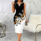 Printed Notched Sleeveless Wrap Dress