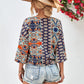 Tie Hem V-Neck Three-Quarter Sleeve Blouse
