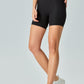 V-Waist Ribbed Sports Biker Shorts with Pockets