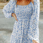 Smocked Floral Square Neck Balloon Sleeve Dress