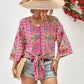 Tie Hem V-Neck Three-Quarter Sleeve Blouse