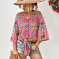 Tie Hem V-Neck Three-Quarter Sleeve Blouse